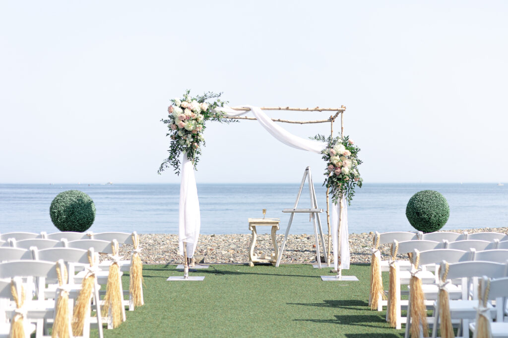 Wedding ceremony at Oceanview of Nahant with oceanview waterfront