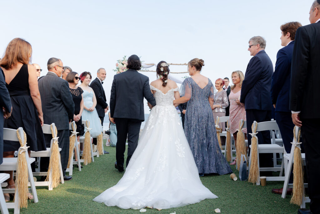 Bride and parents wedding ceremony at Oceanview of Nahant