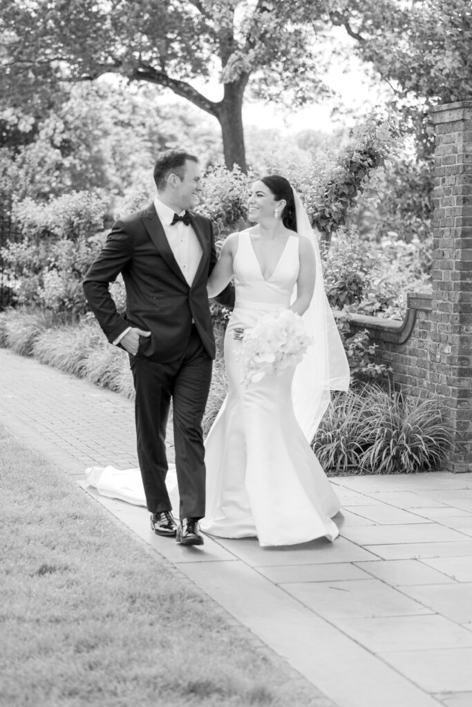 Black and white portraits of bride and groom