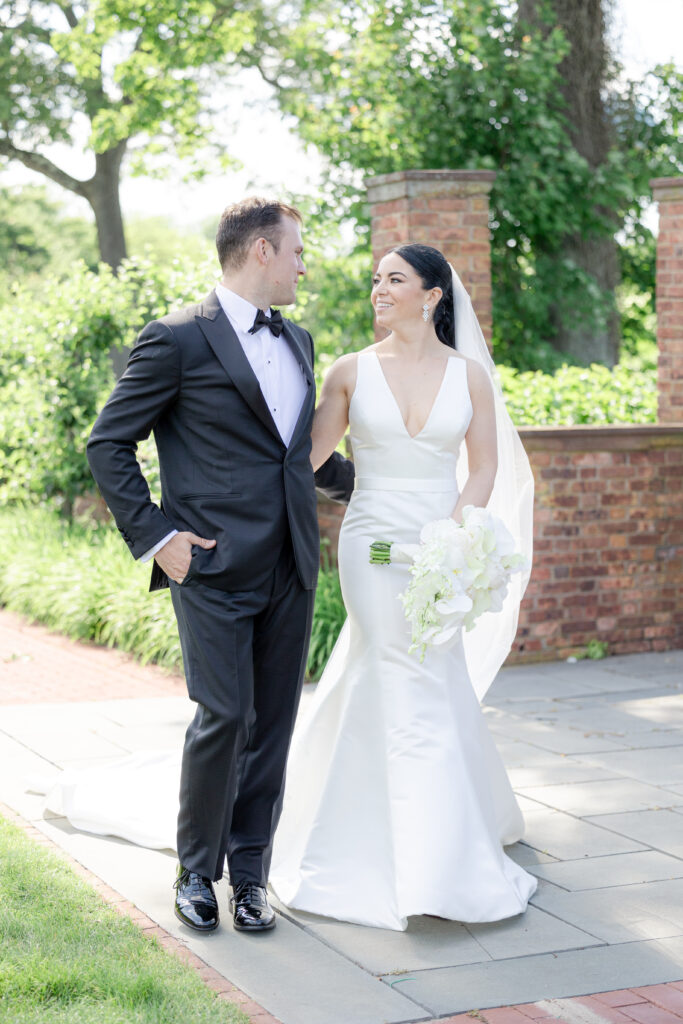 Bride and groom at country club wedding venue