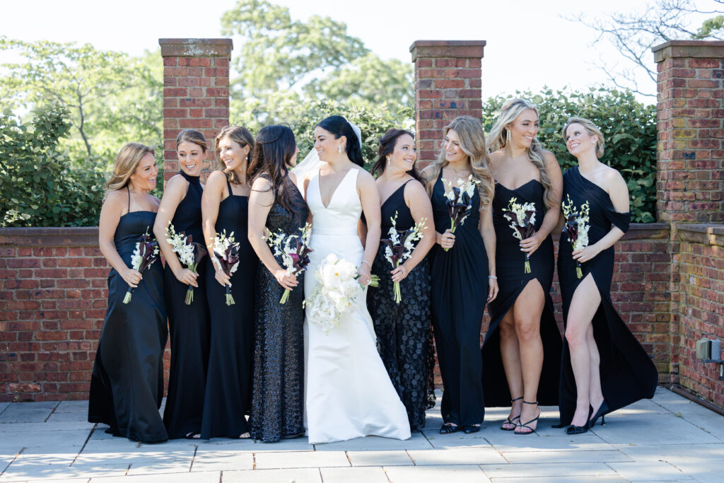 Bride and bridal party outside Westchester wedding venue