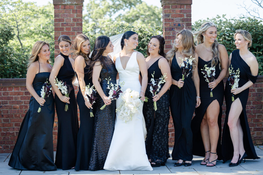 Bride and bridal party outside Westchester wedding venue