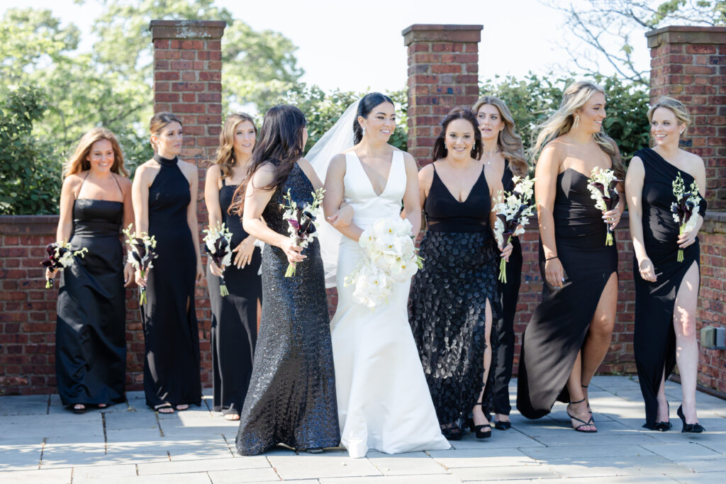 Bride and bridal party outside Westchester wedding venue