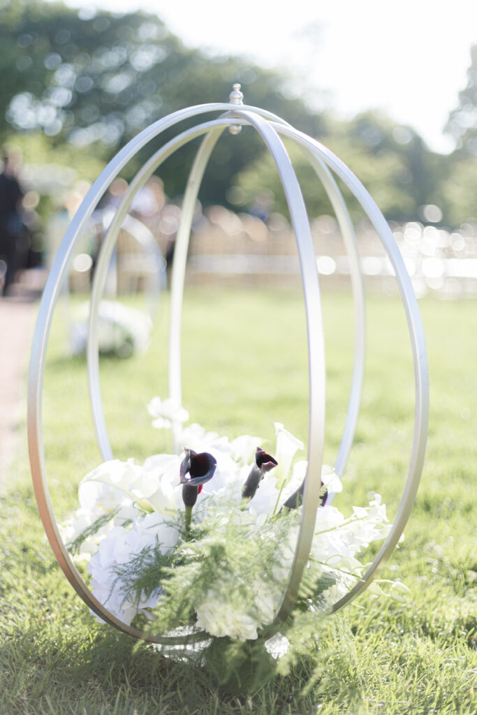 Outdoor centerpiece details for wedding ceremony