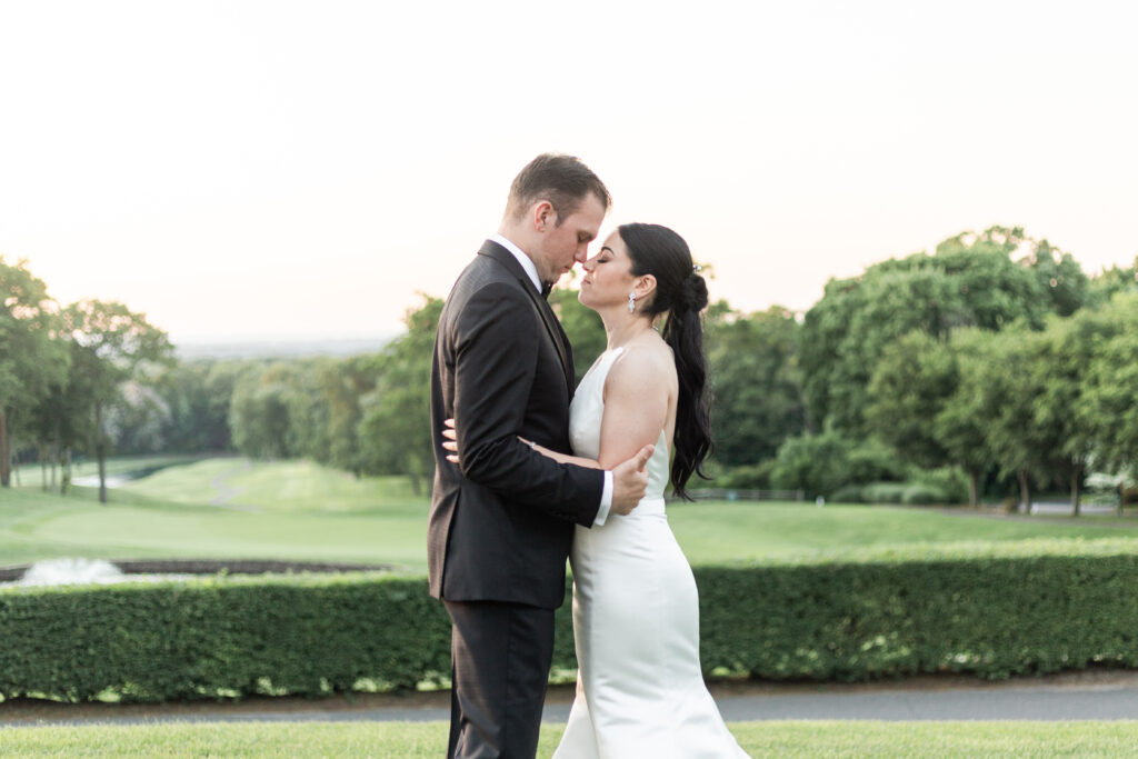 Bride and groom outdoor sunset portraits