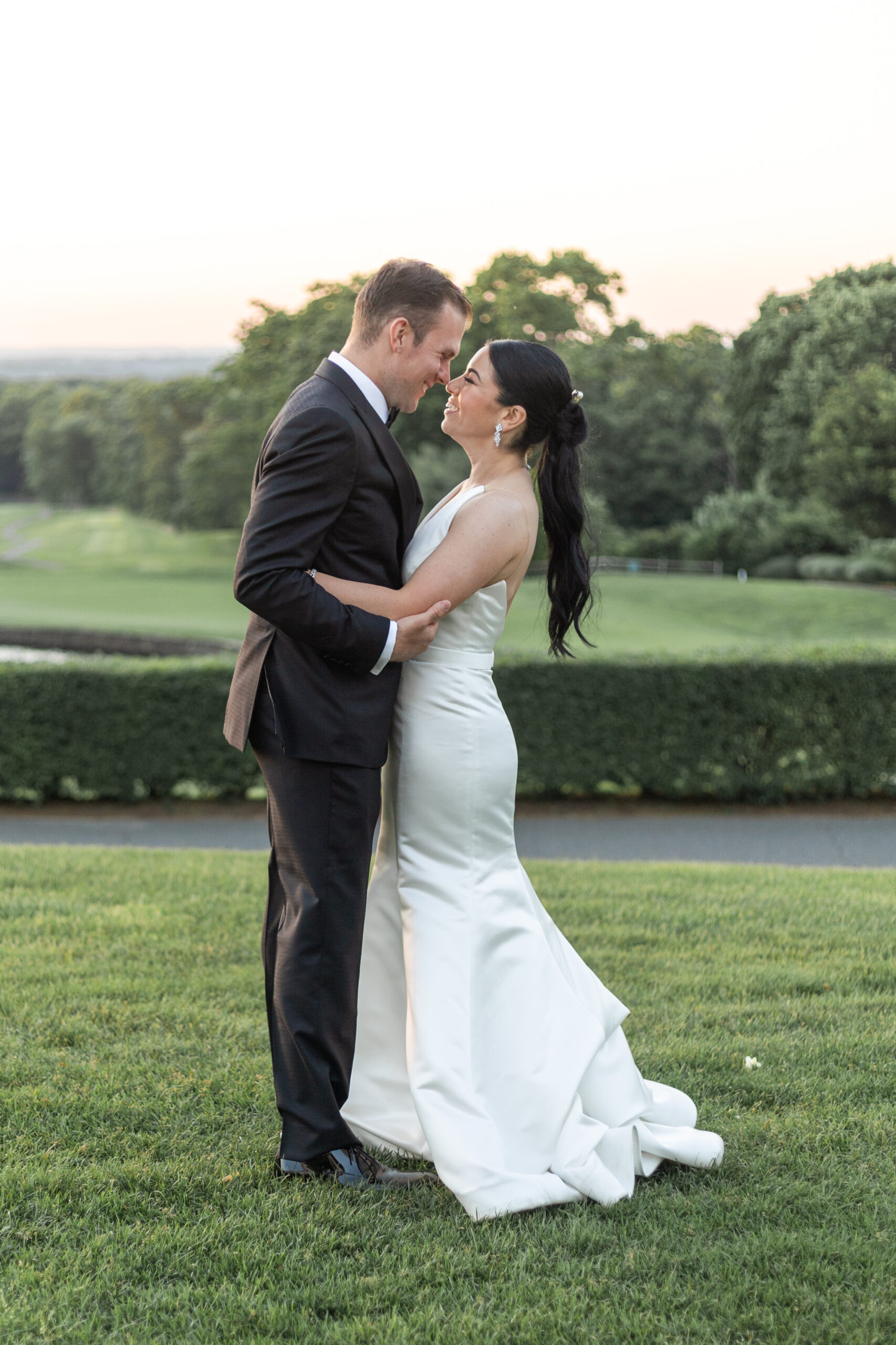 Bride and groom outdoor sunset portraits