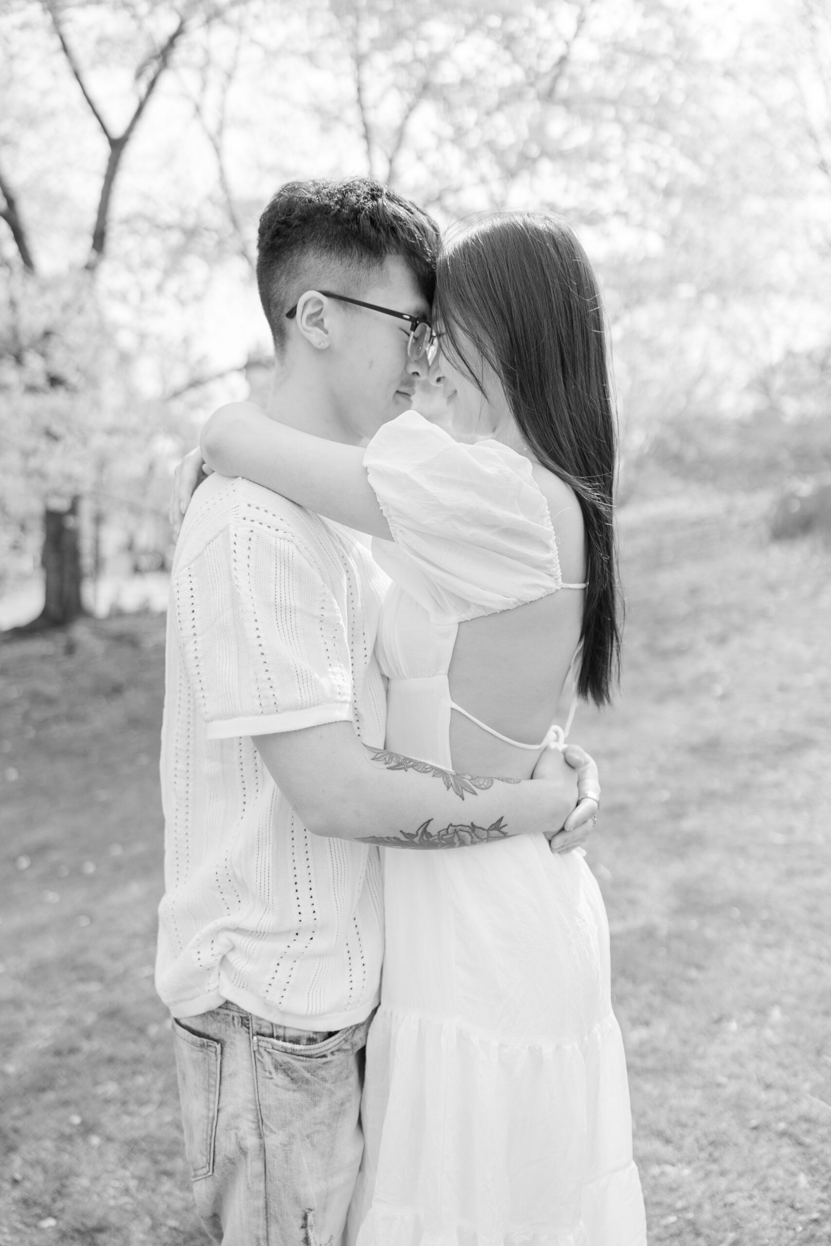 Black and white photo of couple at Central Park NYC