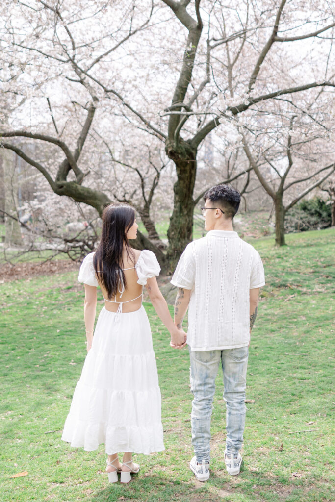 Couple In front of Cherry Blossom Photos at The Pilgrim Hill