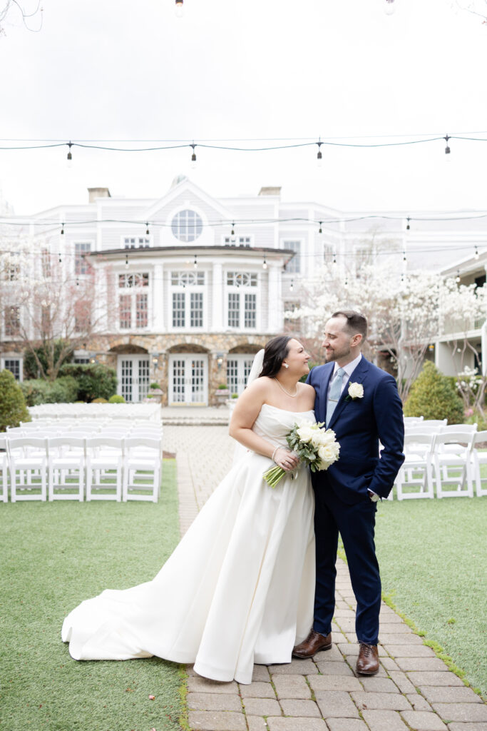 Bride and groom outdoor portraits at Basking Ridge NJ Hotel