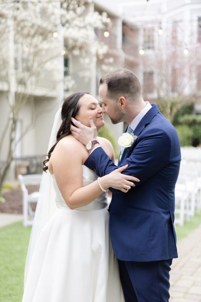 Bride and groom outdoor portraits at Basking Ridge NJ Hotel