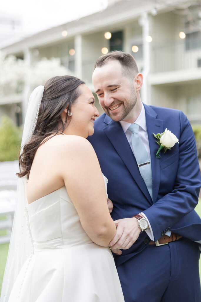 Bride and groom outdoor portraits at Basking Ridge NJ Hotel