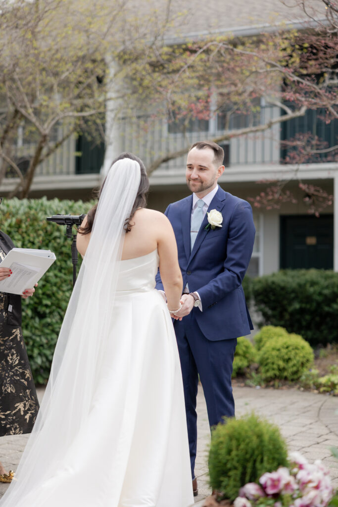 Bride and groom at outdoor wedding ceremony