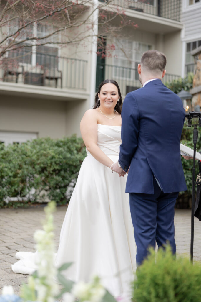 Bride and groom at outdoor wedding ceremony