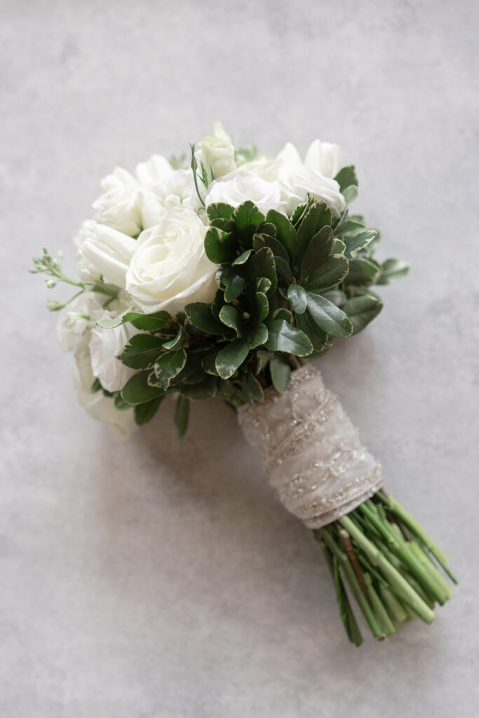 Bride bouquet flatlay details