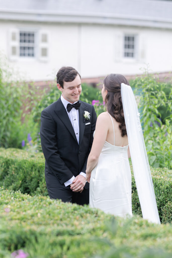 Outdoor first look at Princeton New Jersey Wedding Venue