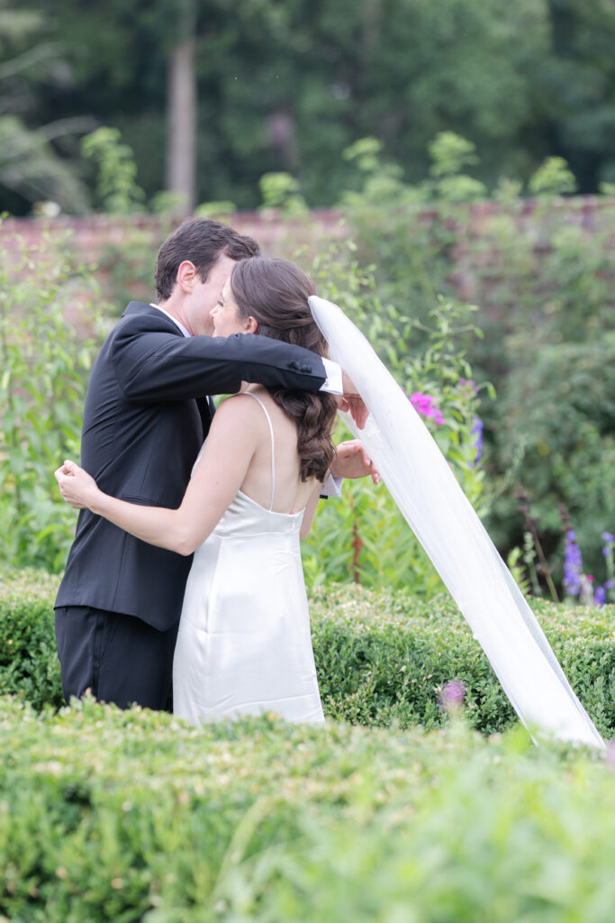 Outdoor first look at Princeton New Jersey Wedding Venue