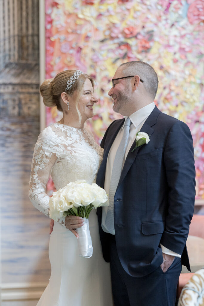 Bride and groom standing up portrait