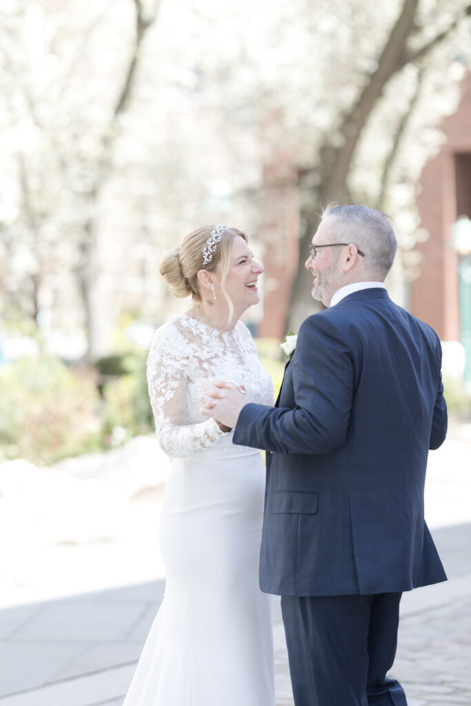 Bride and groom in NYC FiDI