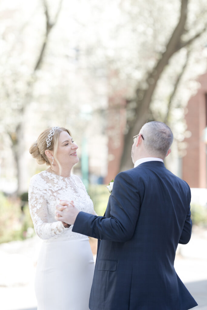 Bride and groom in NYC FiDI