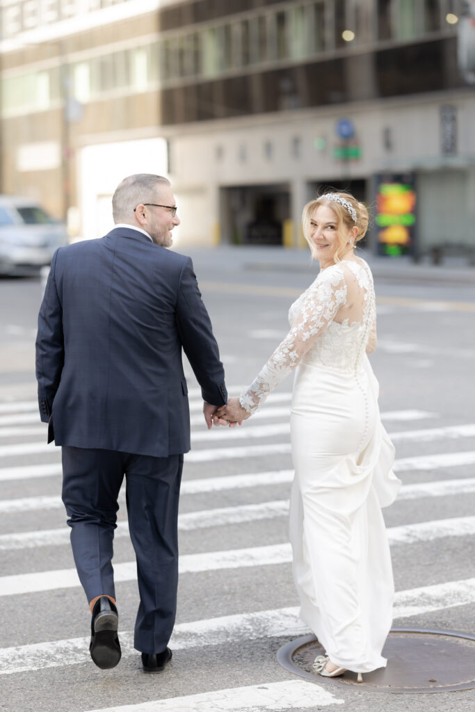 Bride and groom in NYC FiDI