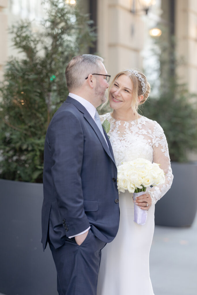 Bride and groom outside of Wall Street Hotel Fidi Wedding Venue