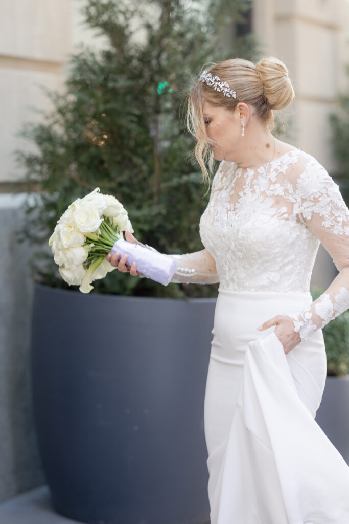 Bride outside of Wall Street Hotel Fidi Wedding Venue