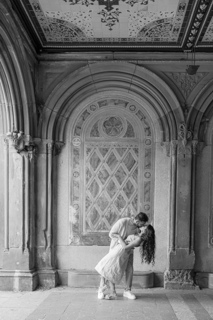 Black and white engagement session in Central Park NYC