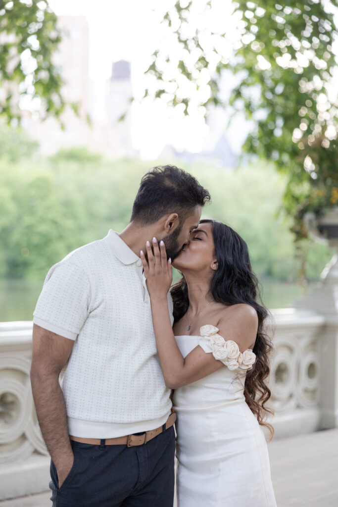 Romantic Spring Engagement Photos in NYC Bow Bridge