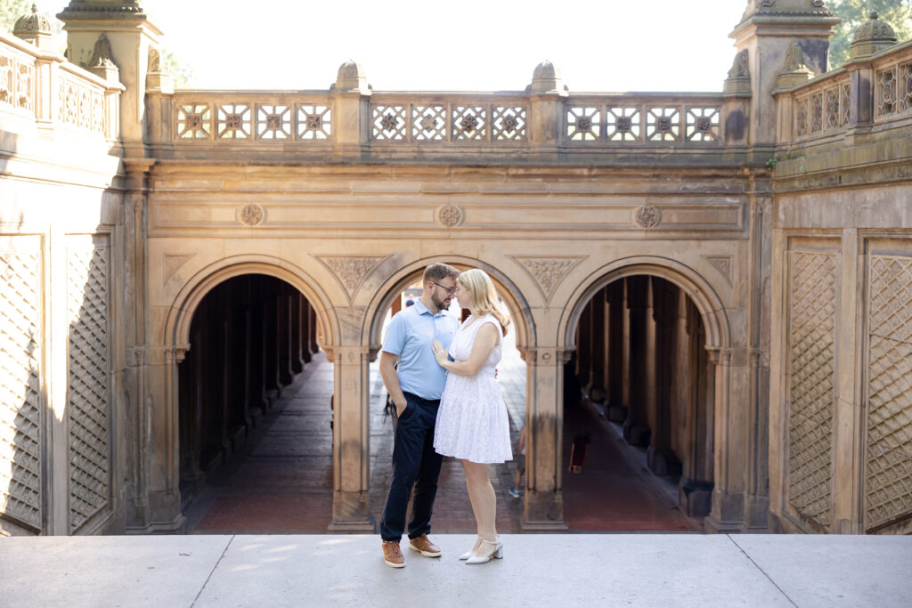 NYC couple session in front of Bethesda Terrace at Central Park