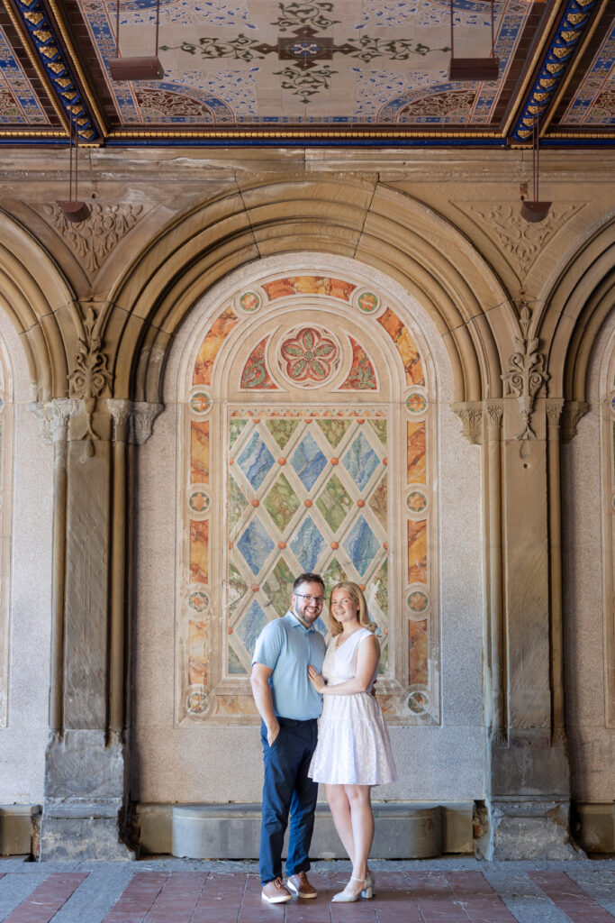 Romantic couple photos in front of Bethesda Terrace