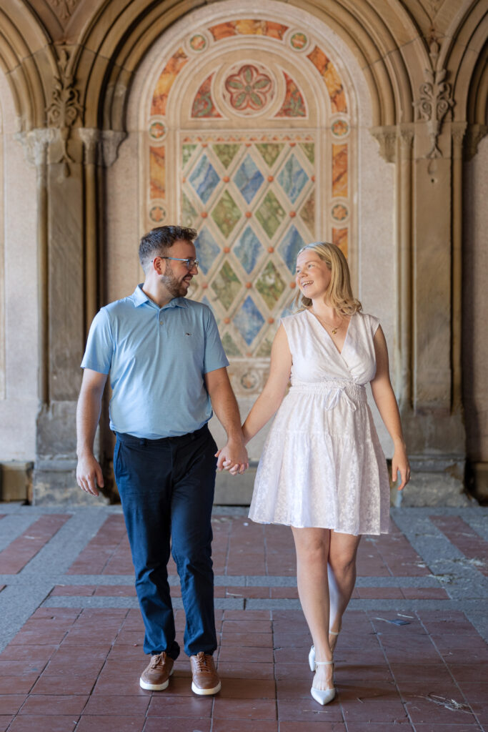 Engagement photos in front of NYC's Bethesda Terrace