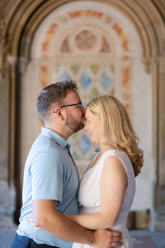 Engagement photos in front of NYC's Bethesda Terrace