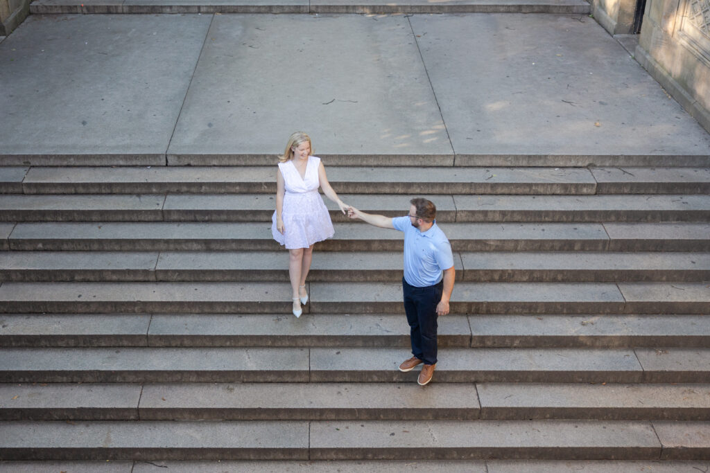 NYC couple session on Bethesda Terrace Steps at Central Park