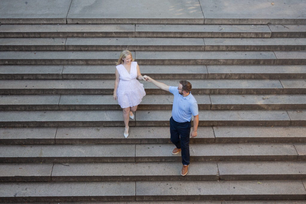 NYC couple session on Bethesda Terrace Steps at Central Park