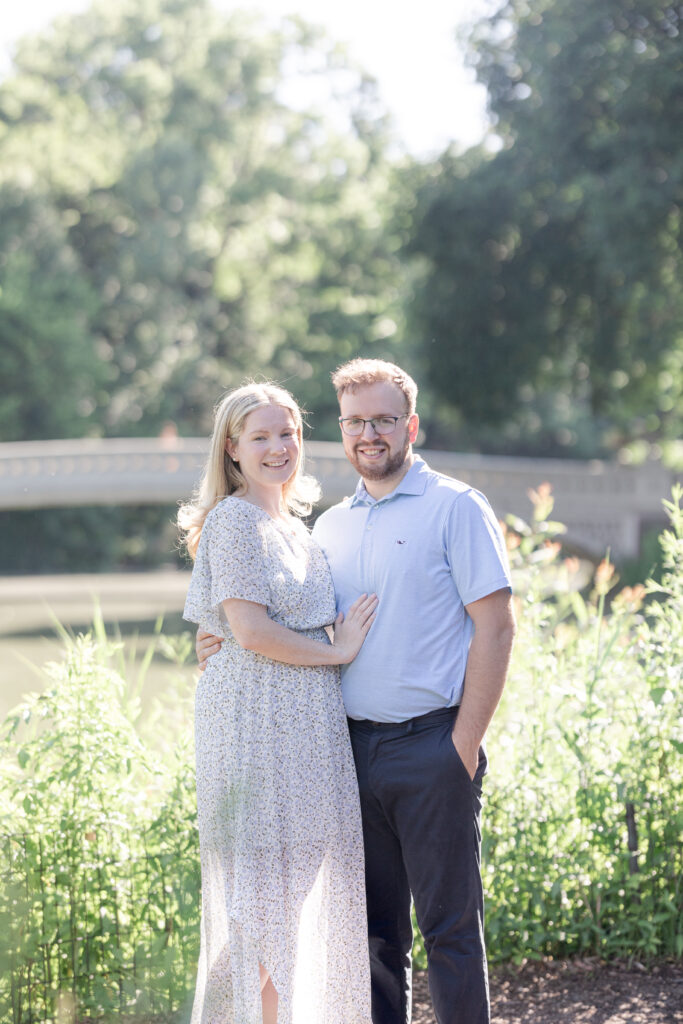 Central Park couple photos in front of Bow Bridge