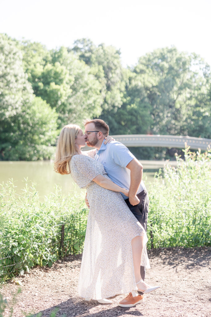 Central Park couple photos in front of Bow Bridge