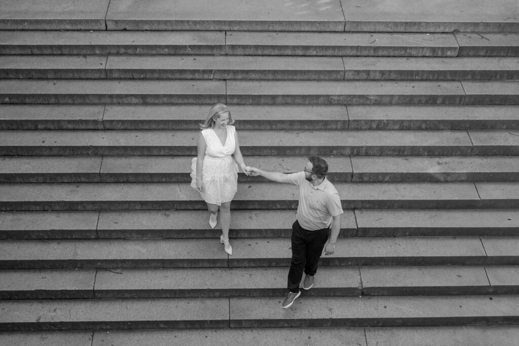 NYC couple session on Bethesda Terrace Steps at Central Park