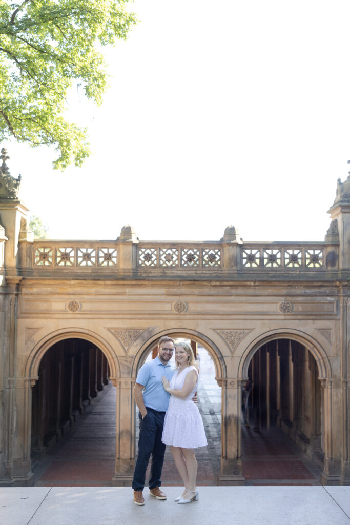 NYC couple session in front of Bethesda Terrace at Central Park