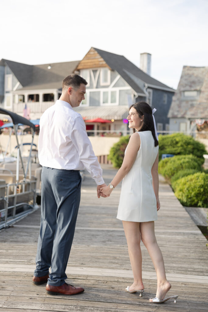 Engagement photos at Lake Mohawk dock in New Jersey