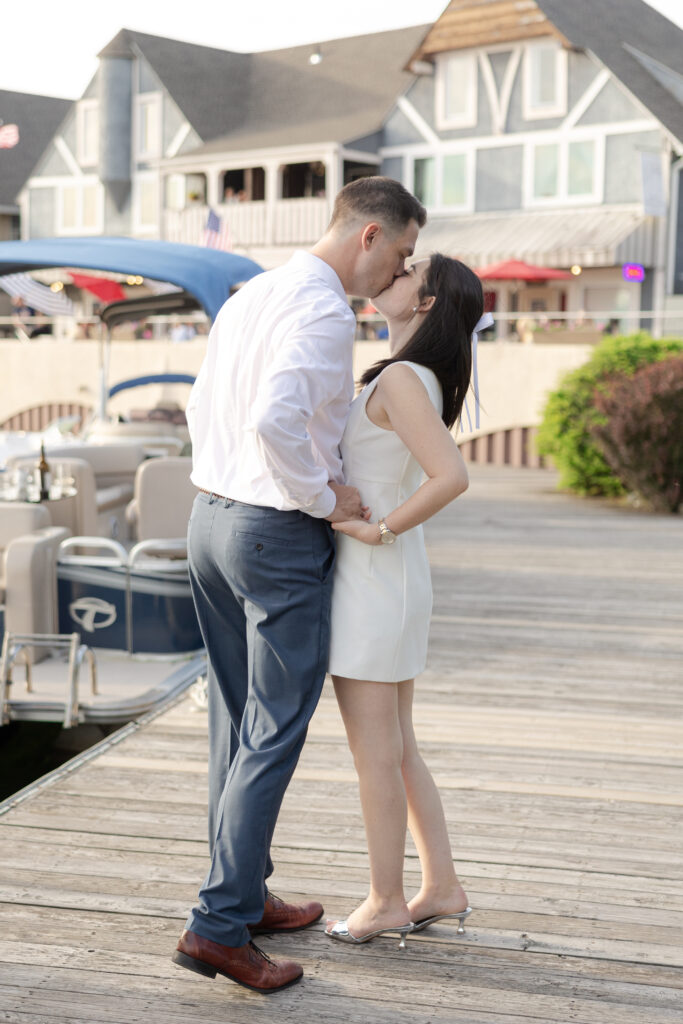 Engagement photos at Lake Mohawk dock in New Jersey