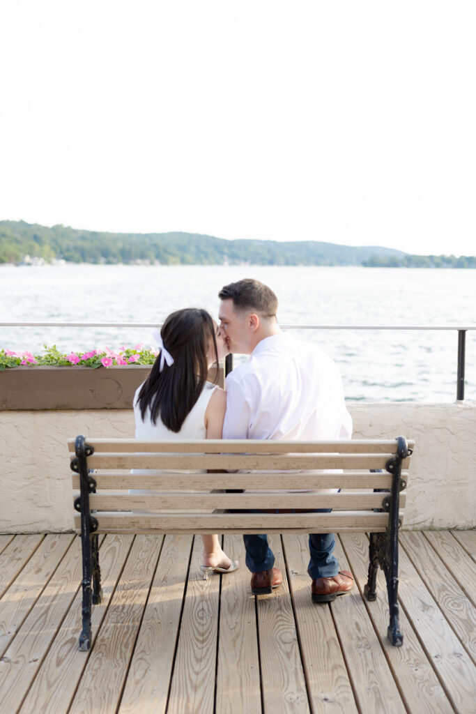 New Jersey engagement photos in front of waterview