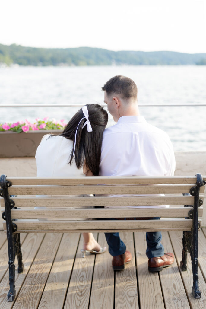 New Jersey engagement photos in front of waterview