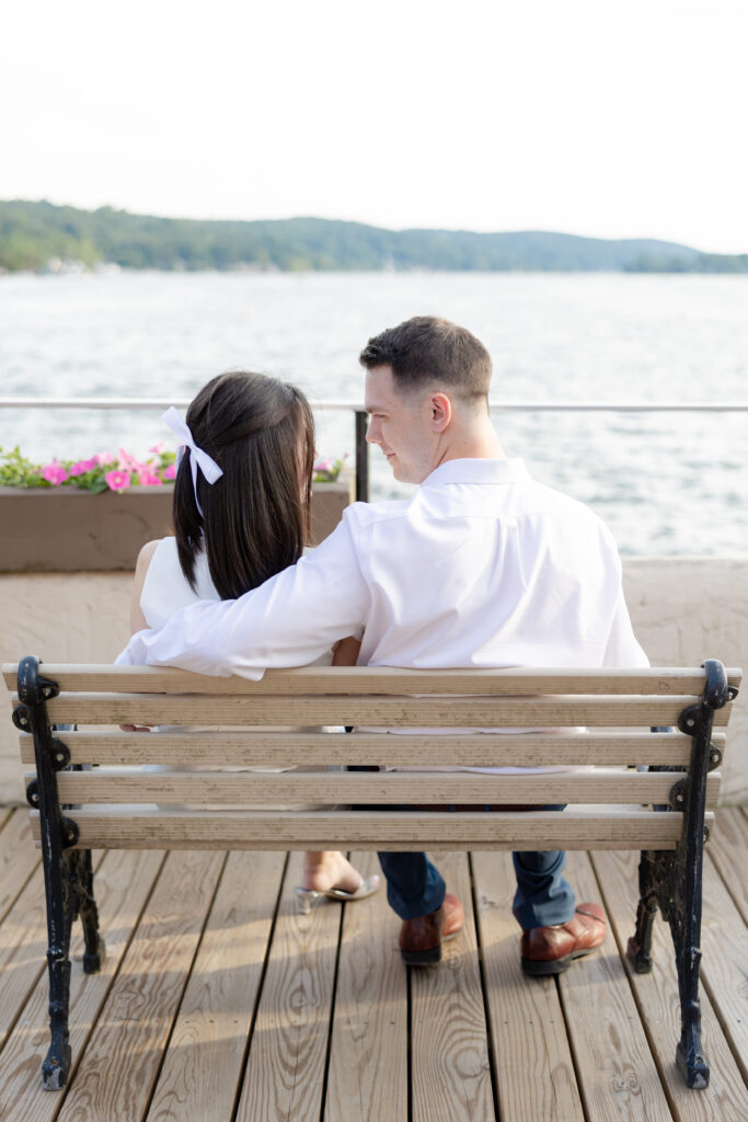 New Jersey engagement photos in front of waterview