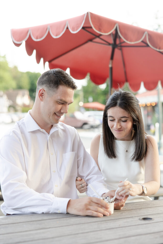 Cute engagement photos with couple eating ice cream