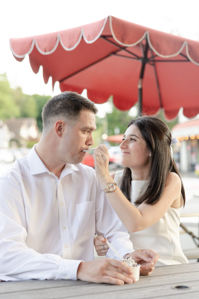 Cute engagement photos with couple eating ice cream