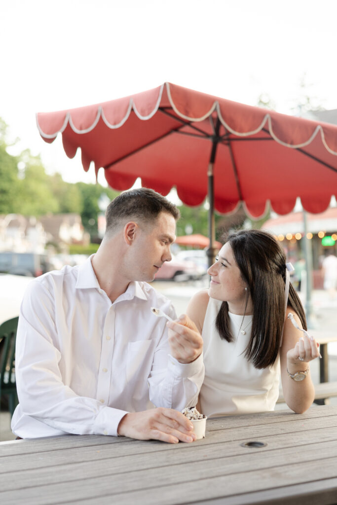 Cute engagement photos with couple eating ice cream