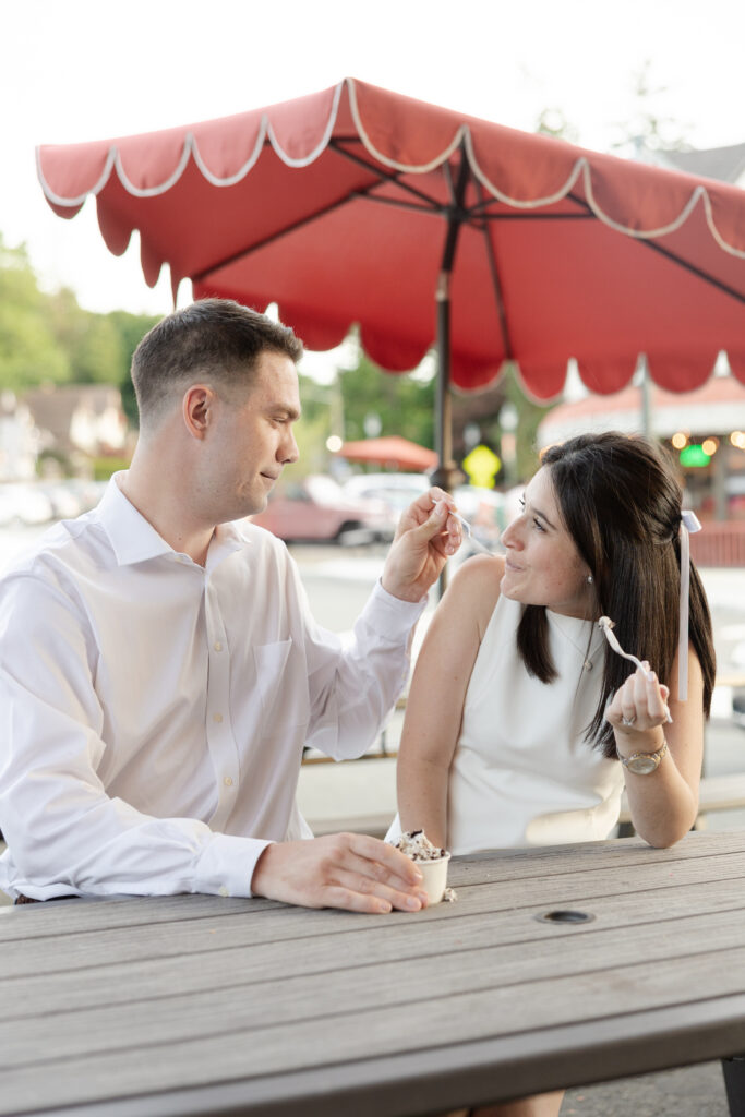 Cute engagement photos with couple eating ice cream