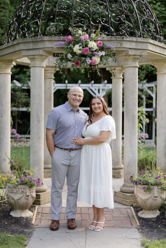 NJ Hamilton Township Engagement Photos in front of gazebo