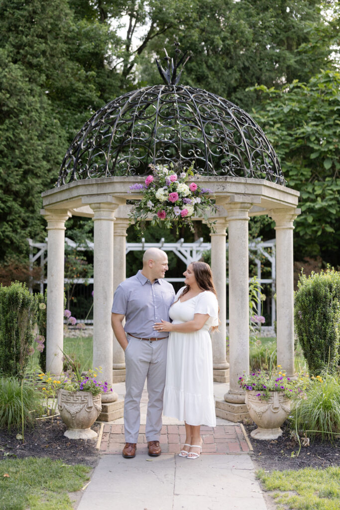 NJ Hamilton Township Engagement Photos in front of gazebo