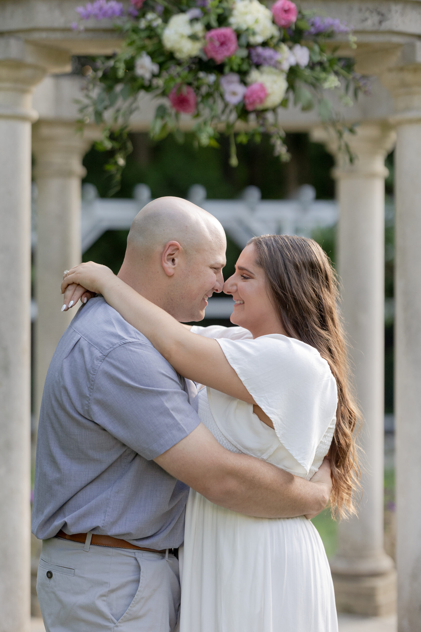 NJ Hamilton Township Engagement Photos in front of gazebo